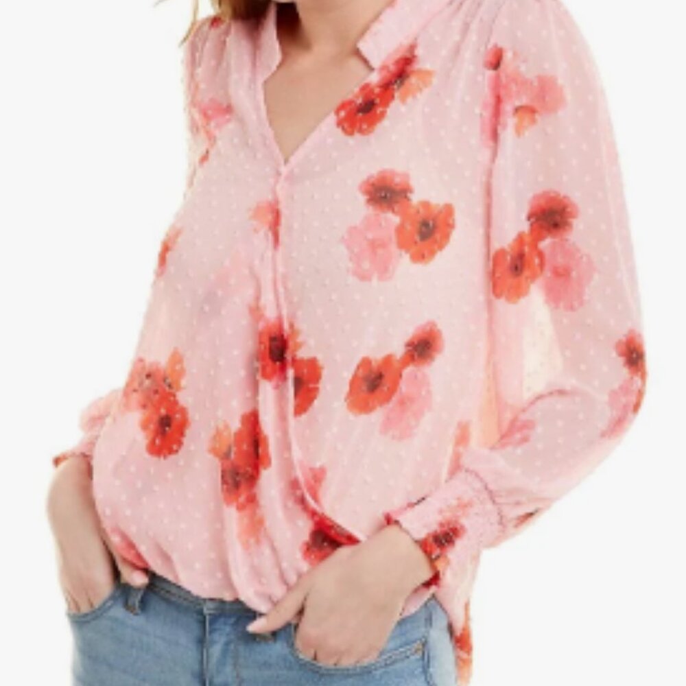 NWT Bobeau Surplice Swiss Dot Blouse in pink - 1X - Picture 1 of 5